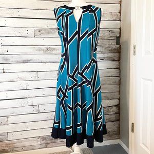 Ashley Stewart Teal & Navy Sleeveless Midi Dress Size 12